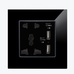 Prise universelle 5 broches avec 2 USB noir black mirror - Interra